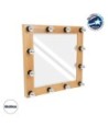 GloboStar® MAKEUP MIRROR-80x80-1 Μοντέρνος Καθρέπτης Μακιγιάζ με Πλαίσιο Φυσικού Ξύλου με Διακόπτη On-Off 12 x E27 AC220-240V - Μ80 x Π7 x Υ80cm - Μπεζ Δρυς